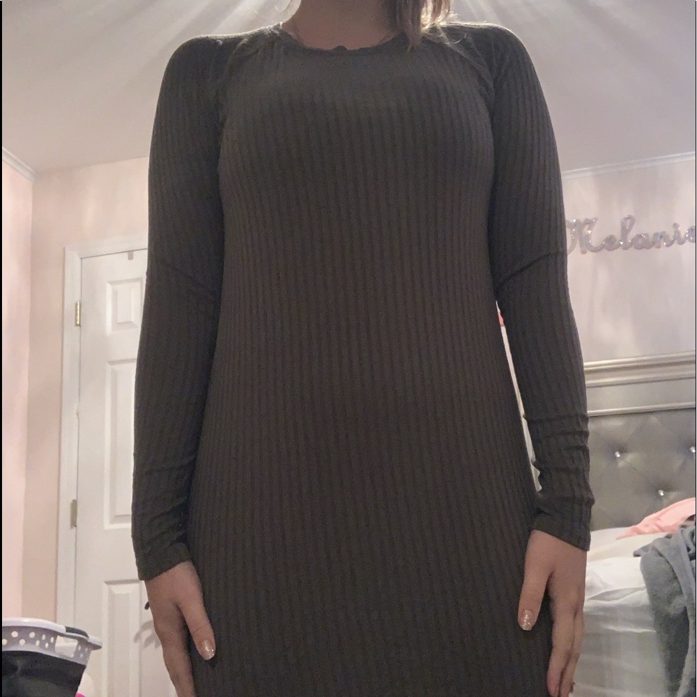 High neck body con ribbed dress